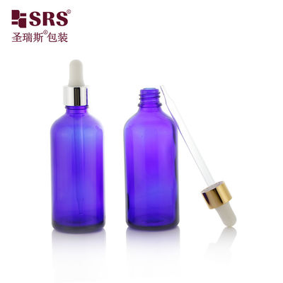 주문 큰 크기의 향수 원형 보스턴 모양 블루 글래스 드롭퍼 병 100ml online manufacture