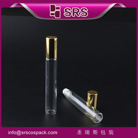 SRS 도매 100% 누출이 없습니다 반짝이는 황금 알루미늄 캡과 병에 10ml 유리 롤