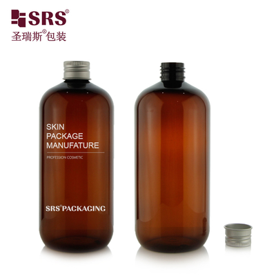 SRS 원형 보스턴 모양 톤어 500ml 대용량 플라스틱 PCR 친환경 앰버 PET 병