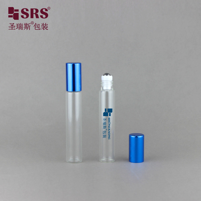 8ml 블루 알루미늄 반짝이는 캡 유리 튜브 맑은 향수 롤