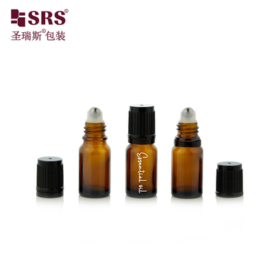 정유를 위한 강철 공 아이 증거 모자를 가진 10ml 소형 빈 둥근 호박색 유리병
