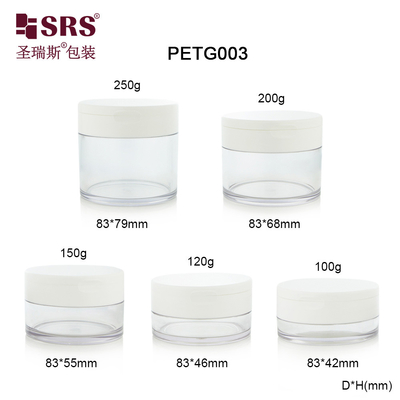 PETG003 100g 120g 150g 200g 250g 투명한 PETG 플라스틱 잔 용기 얼굴 크림 몸 스크럽 포장