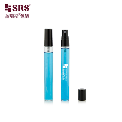 BLPP-10ML 14mm DIA 얇은 안개 주머니 크기 투명한 튜브 유리 병과 검은 플라스틱 스프레이 펌프 향수