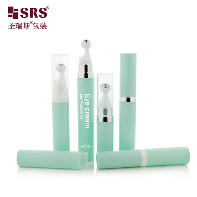 A0035 7.5ml 10ml 15ml 둥근 공기 없는 프레스 스타일 플라스틱 PP PCR 눈 세럼 롤러 마사지 철 공 병