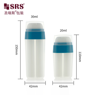 PA214 20ml 30ml 타원형 듀얼 튜브 플라스틱 PP PCR 공기 없는 로션 펌프 병 독특한 디자인 내구성 물질