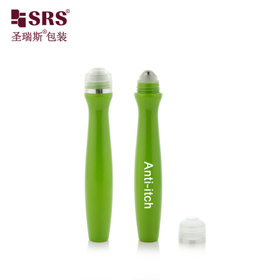 SRS8447-15ML 화려한 녹색 맞춤 색상 플라스틱 롤 상 병 화장품 눈 세럼 마사지용 스틸 볼 포장