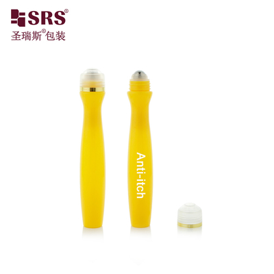 SRS8447-15ML 주입 후풍 노란 반짝이는 PETG 플라스틱 스틸 롤러 볼 병 안티 가려움증 액체 응용기