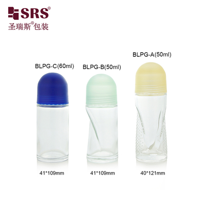 BLPG 50ml 60ml 독특한 모양의 빈 유리 롤온 병, 바디 데오드란트 젤, 발한 억제제 포장용