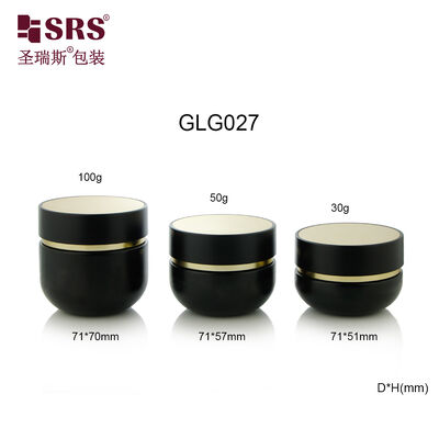 GLG027 30g 50g 100g Luxury Paint Customized Black Color Jar With Shiny Gold Top For Face Cream Skincare