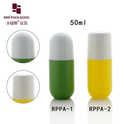 알약 모양 귀여운 플라스틱 빈 도매 맞춤 녹색 색상 50ml 롤 온 병